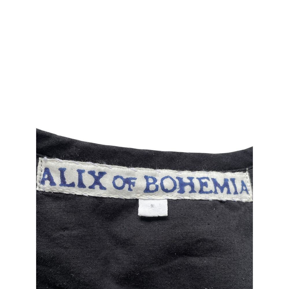 Alix of Bohemia Stefanie Mini Dress Black Cotton Ruffle Puff Sleeve L - Picture 7 of 13